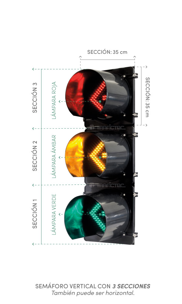 Semáforo LED para uso vial con lámpara de flecha de 30 cm